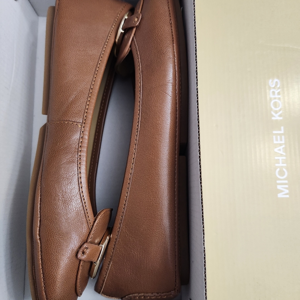 Nitb Michael Kors Lilly MK logo leather ballet flats luggage brown and g… - Picture 6 of 13